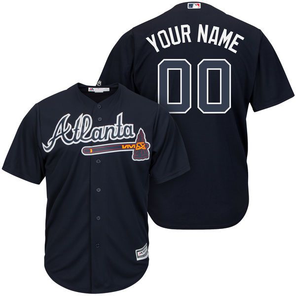 Men Atlanta Braves Majestic Navy Blue Alternate Cool Base Custom MLB Jersey->customized mlb jersey->Custom Jersey
